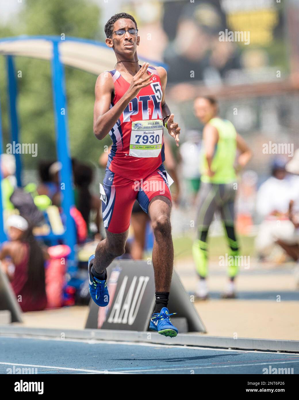 July 29, 2019 Noah Haileab of Pearland Track Xpress competes in the