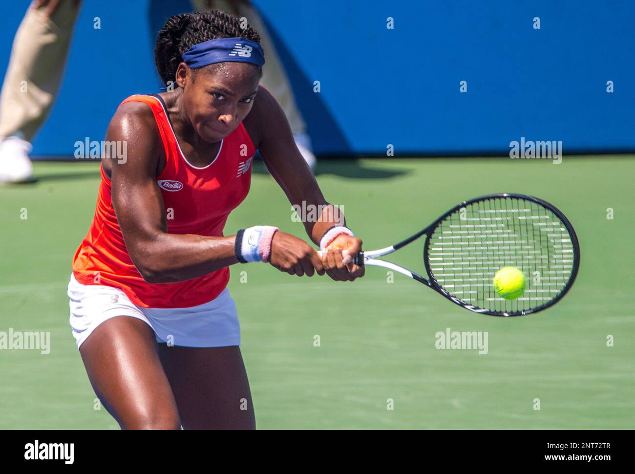 WASHINGTON D.C. - JULY 27: Cori Gauff in action during a Women's Singles  qualifying round match against Maegan Manasse in the 2019 Citi Open, on  July 27, 2019, at the Rock Creek