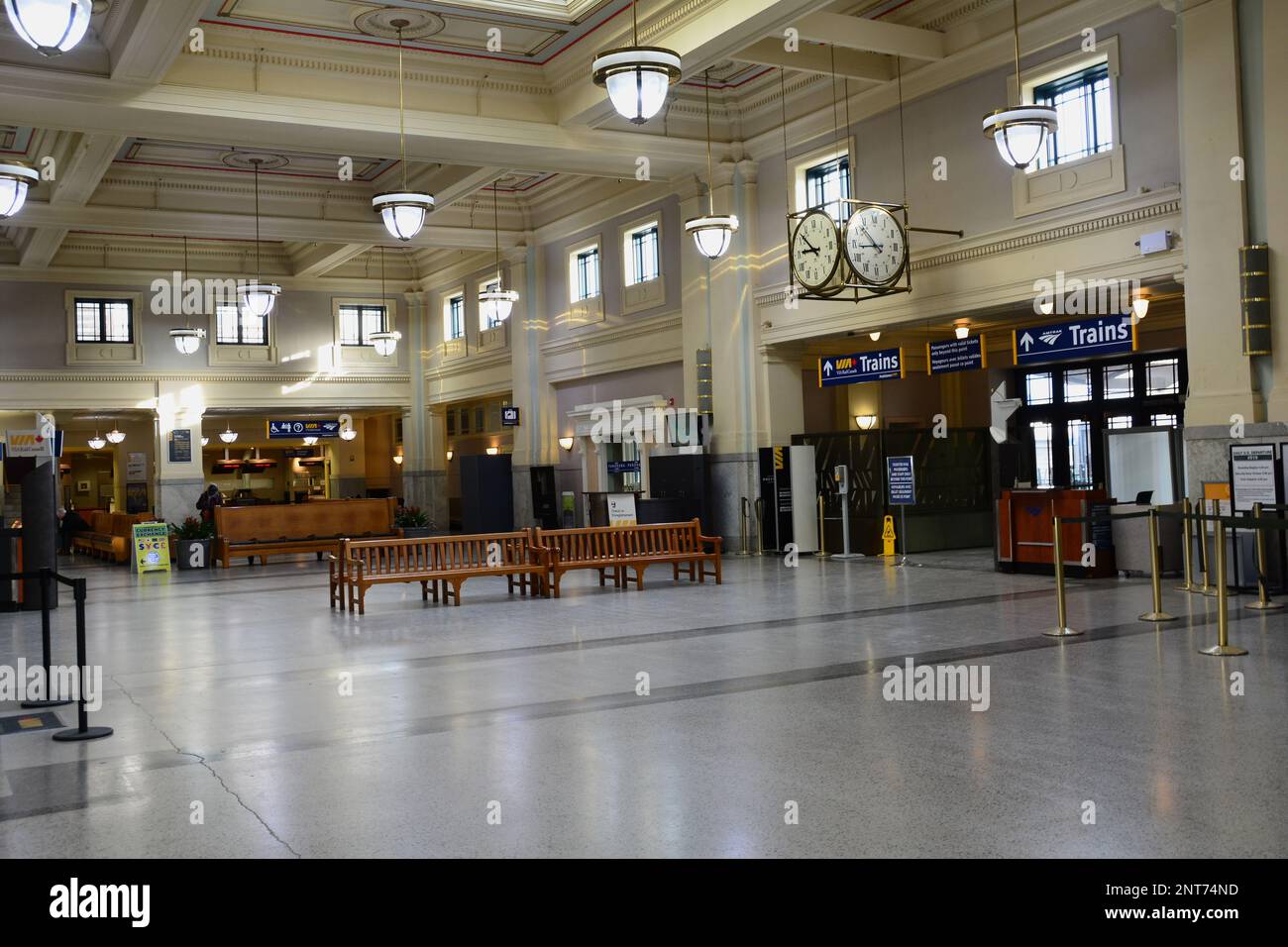 Interior of the Vancouver BC bus depot. Stock Photo