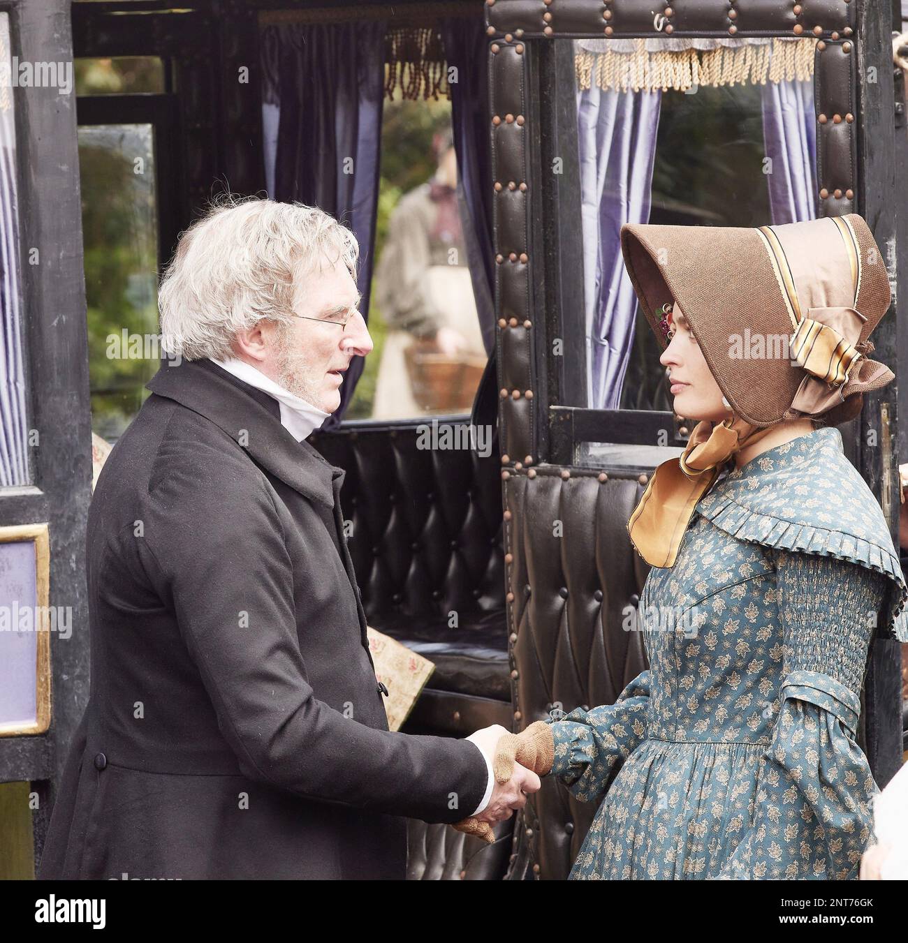 EMILY, from left Adrian Dunbar as Patrick Bronte, Emma Mackey as Emily Bronte, 2022. ph
