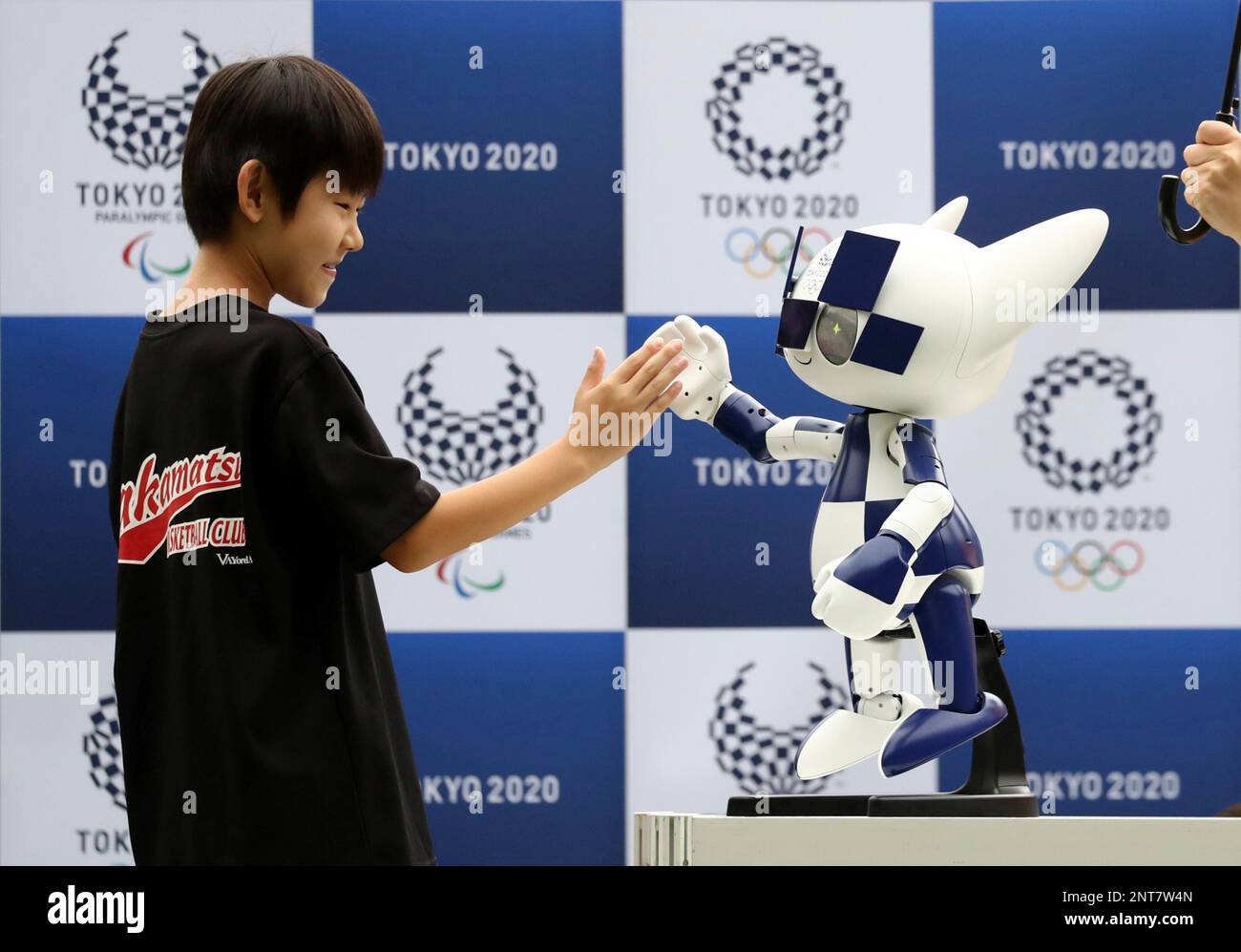 A robot of Tokyo Olympics Mascot Miraitowa, under development by the
