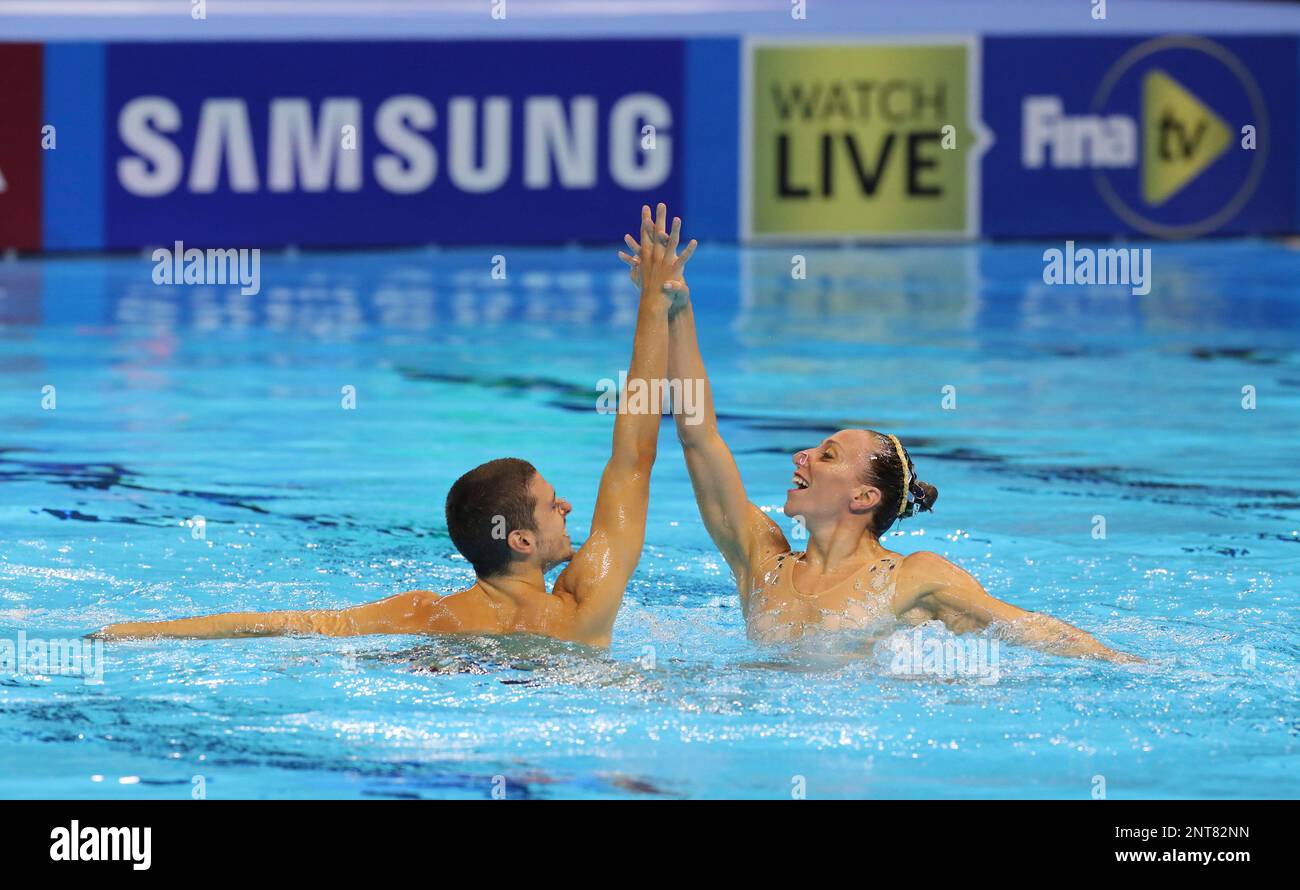 FLAMINI Manila and MINISINI Giorgio of Italy perfoem during the Artistic Swimming Duet Free Final in 18th FINA World Championships at Yeomju Gymnasium in Gwangju, South Korea on July 20, 2019