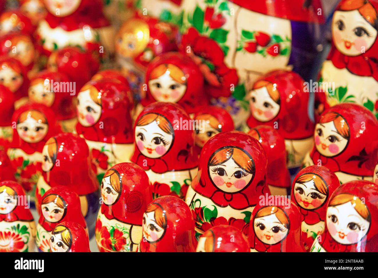 Matryoshka dolls for sale in the retail display of a gift shop. Stock Photo