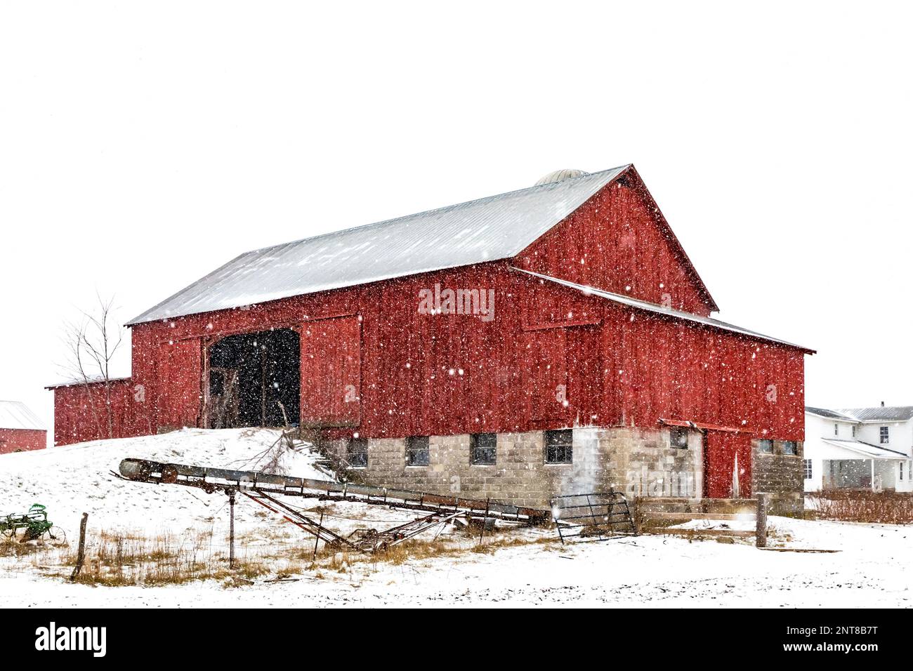 Amish barn in snowstorm on a back road in Central Michigan, USA [No property release; editorial licensing only] Stock Photo