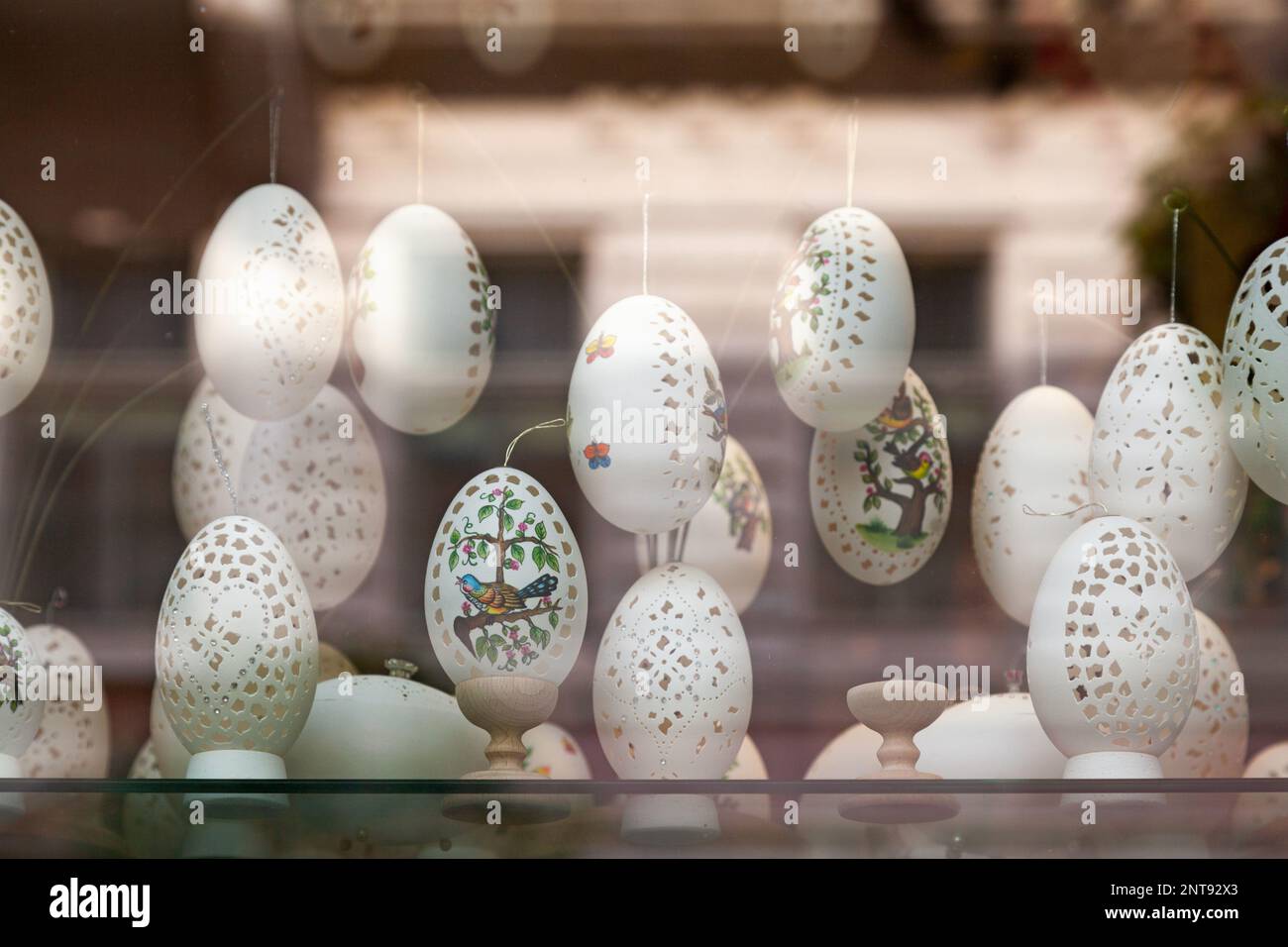 Carved goose eggs for sale in the retail display of a gift shop in Budapest Stock Photo Alamy