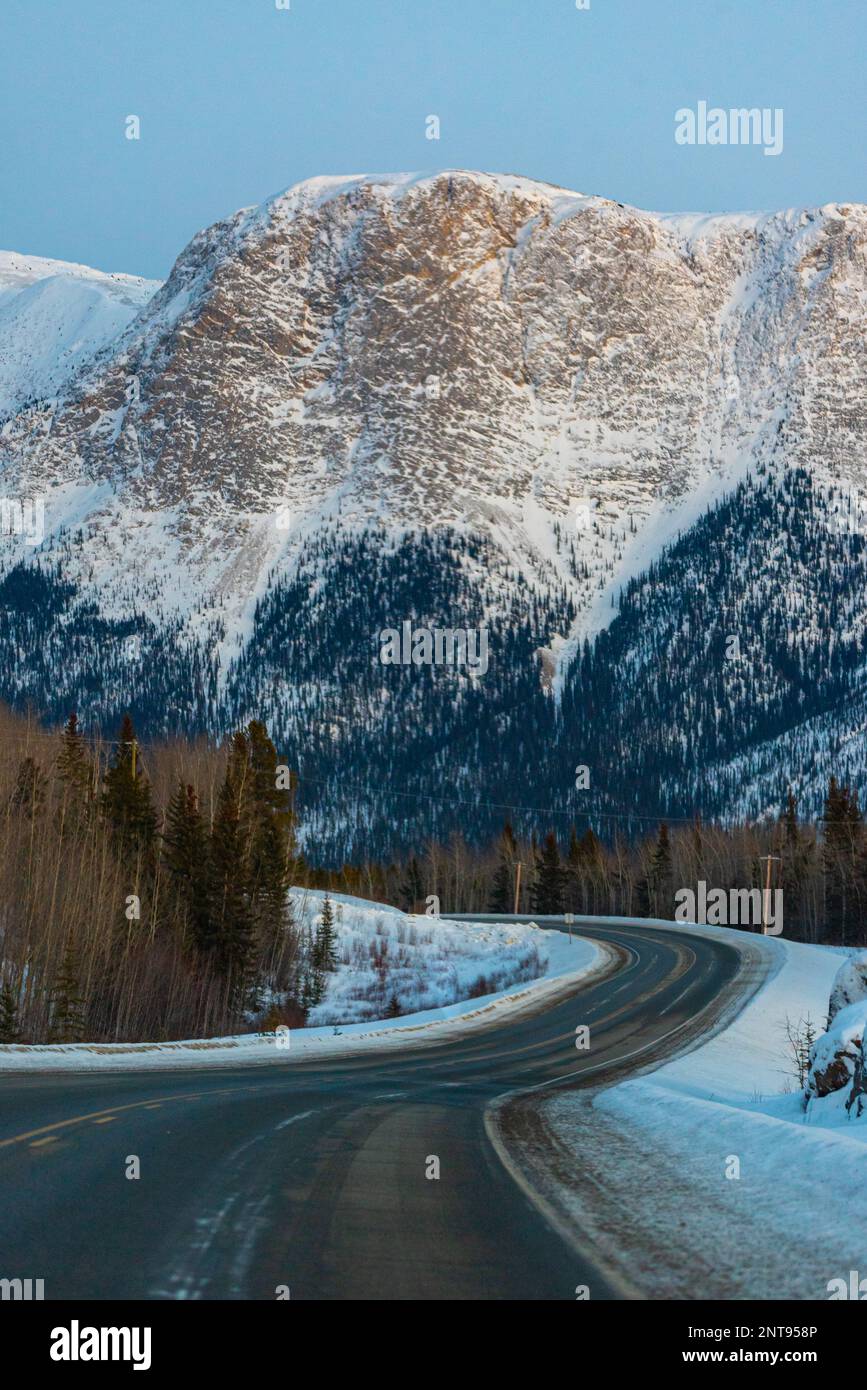 Incredible winter mountain views along the Alaska Highway during