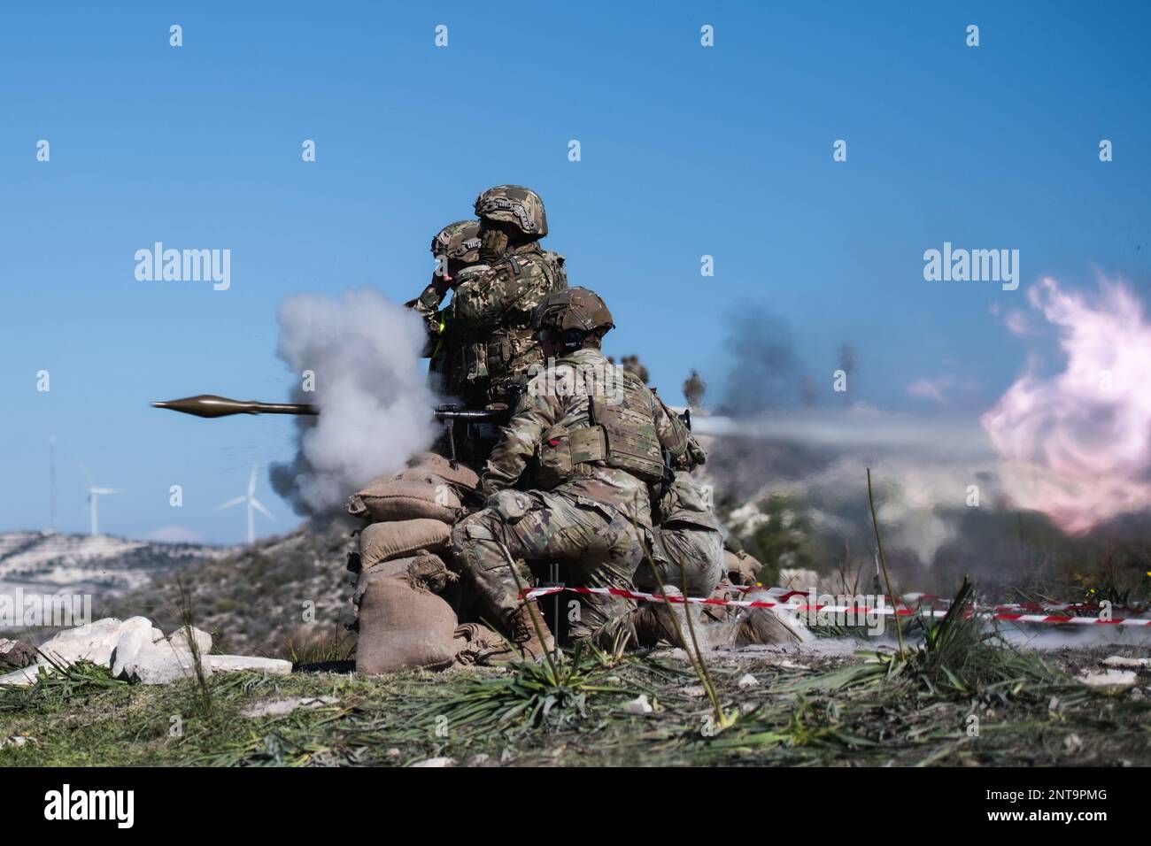 Larnaca, Cyprus. 17th Feb, 2023. A U.S. Army paratrooper assigned to