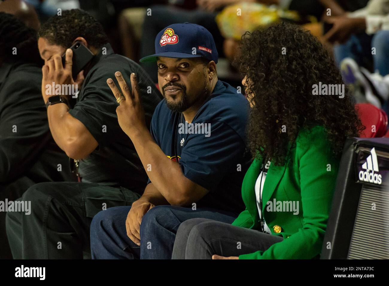 PHILADELPHIA, PA - JUNE 30: BIG3 founder Ice Cube during the first half of  the BIG3 basketball game between the Ghost Ballers and Bivouac on June 30,  2019 at Liacouras Center in