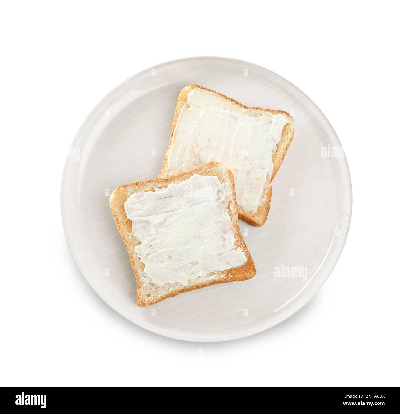 Toast Top View Delicious toasts with butter on white background, top view Stock Photo ...