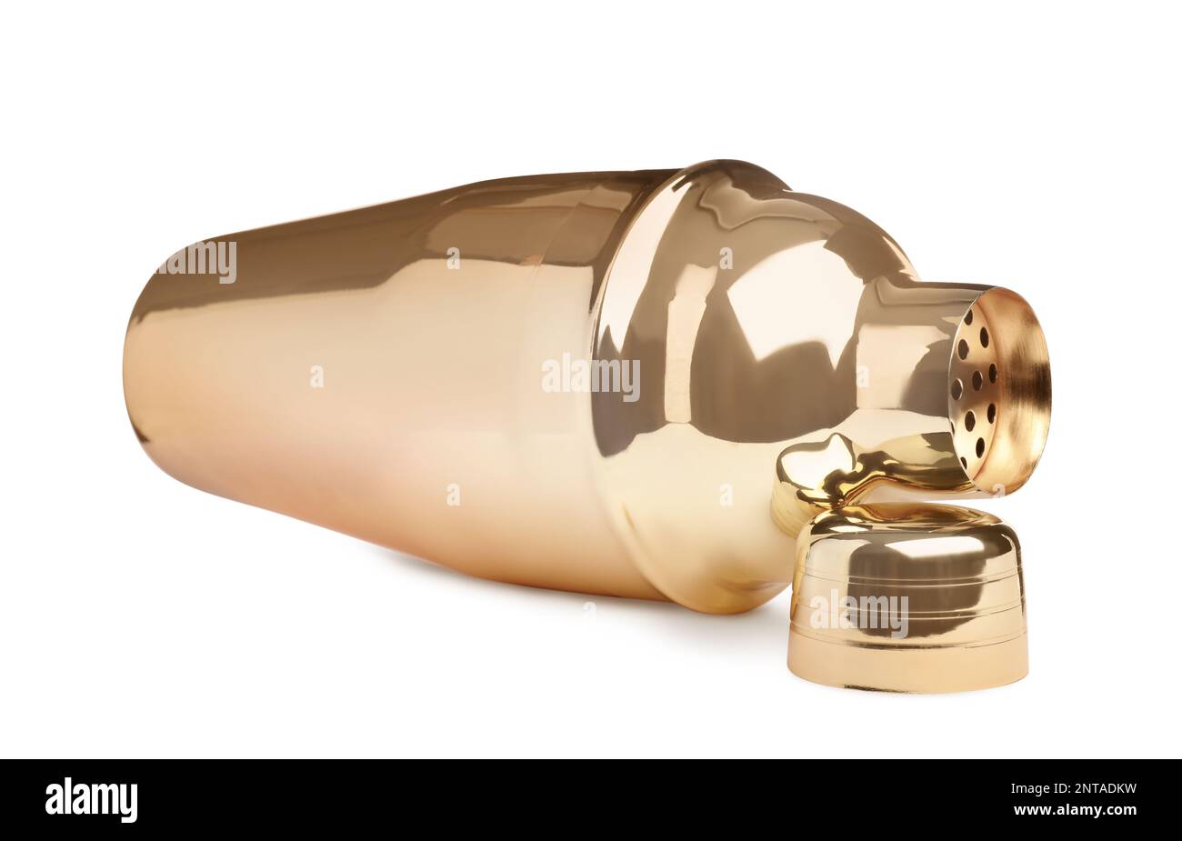 Metal cocktail shaker and cap on white background Stock Photo Alamy