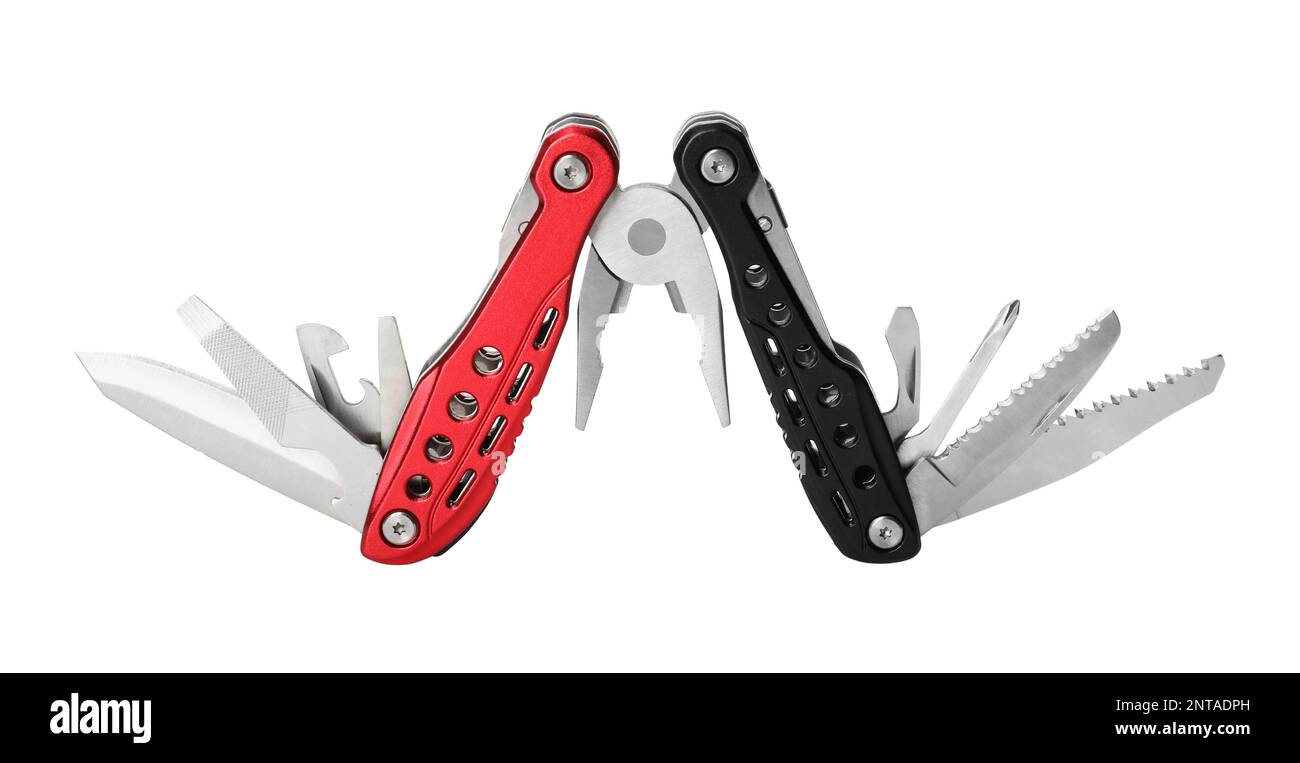 Compact portable colorful multitool isolated on white Stock Photo