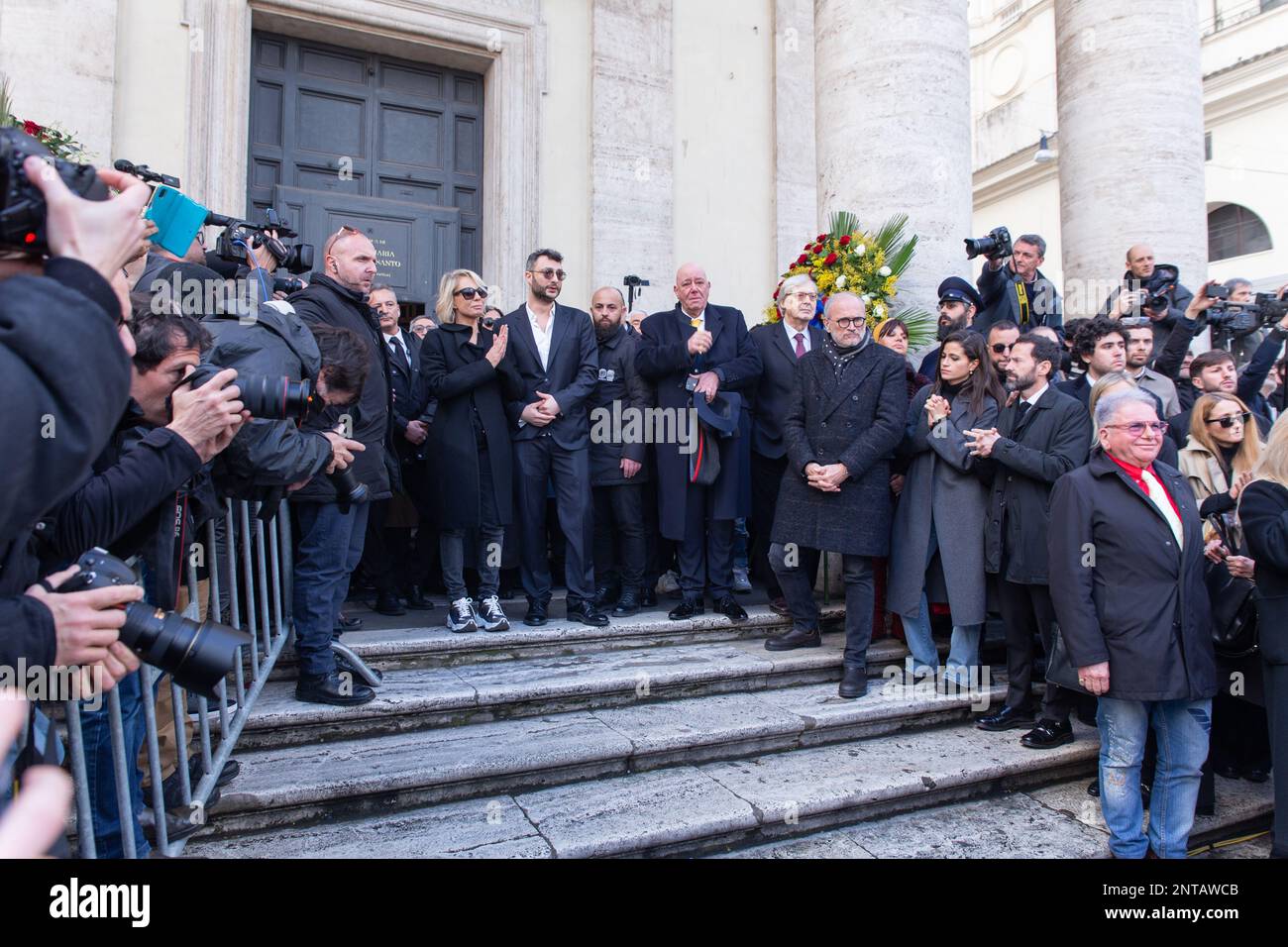 Rome, Italy. 27th Feb, 2023. Maria De Filippi and Gabriele Costanzo after the funeral of Maurizio Costanzo, in front of the entrance to the Church of the Artists in Rome (Photo by Matteo Nardone/Pacific Press/Sipa USA) Credit: Sipa USA/Alamy Live News Stock Photo