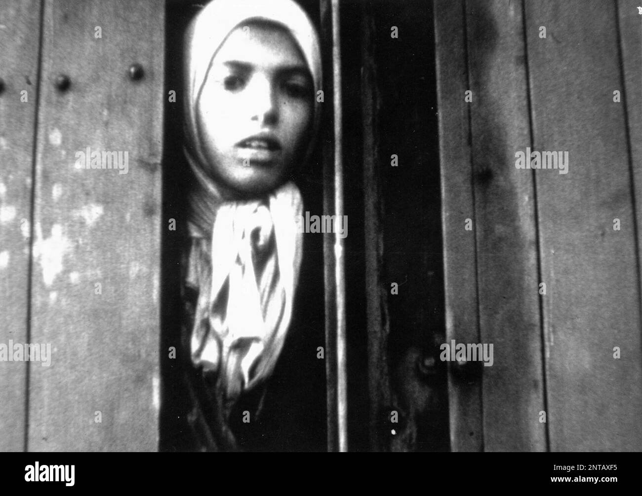The 10 yr old Dutch Roma girl Settela Steinbach in the door of the train from Durchgangslager Westerbork (the Netherlands) to Auschwitz, were she was killed Stock Photo