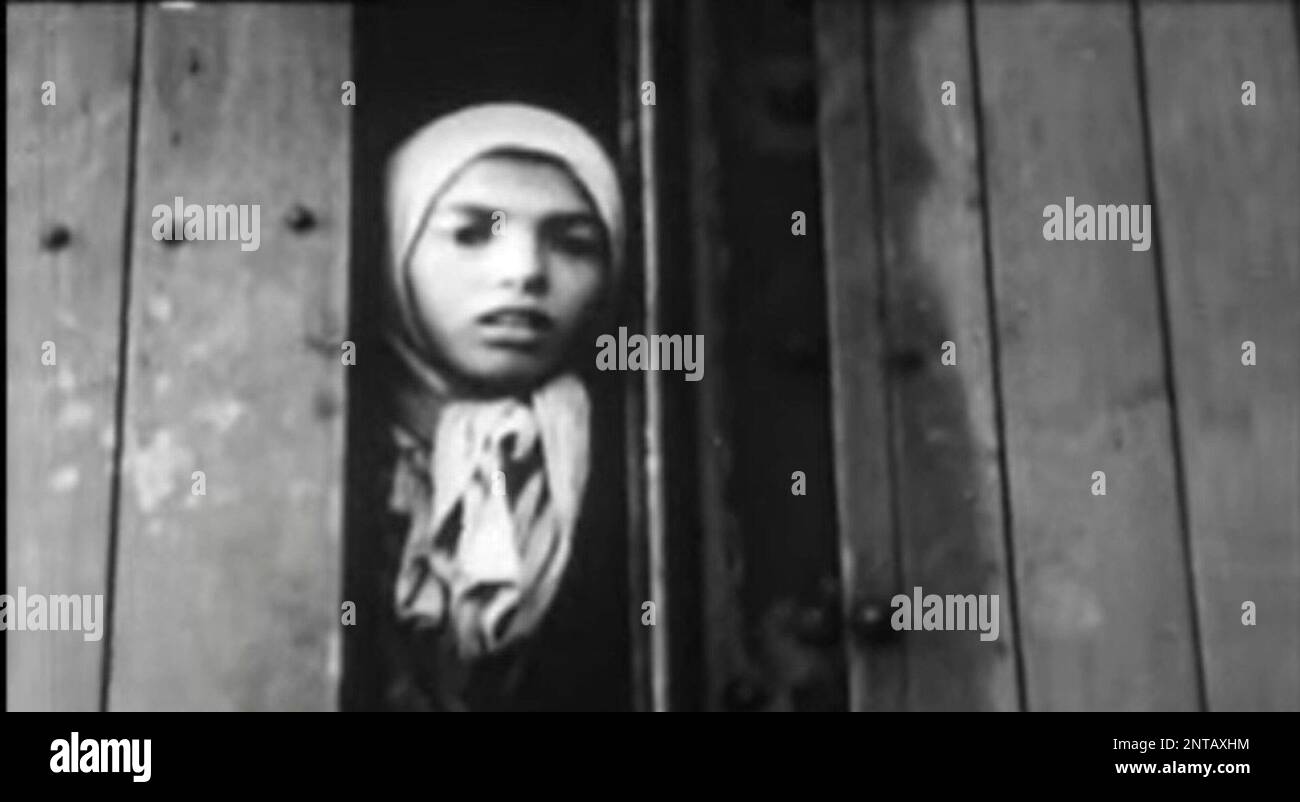 The 10 yr old Dutch Roma girl Settela Steinbach in the door of the train from Durchgangslager Westerbork (the Netherlands) to Auschwitz, were she was killed Stock Photo