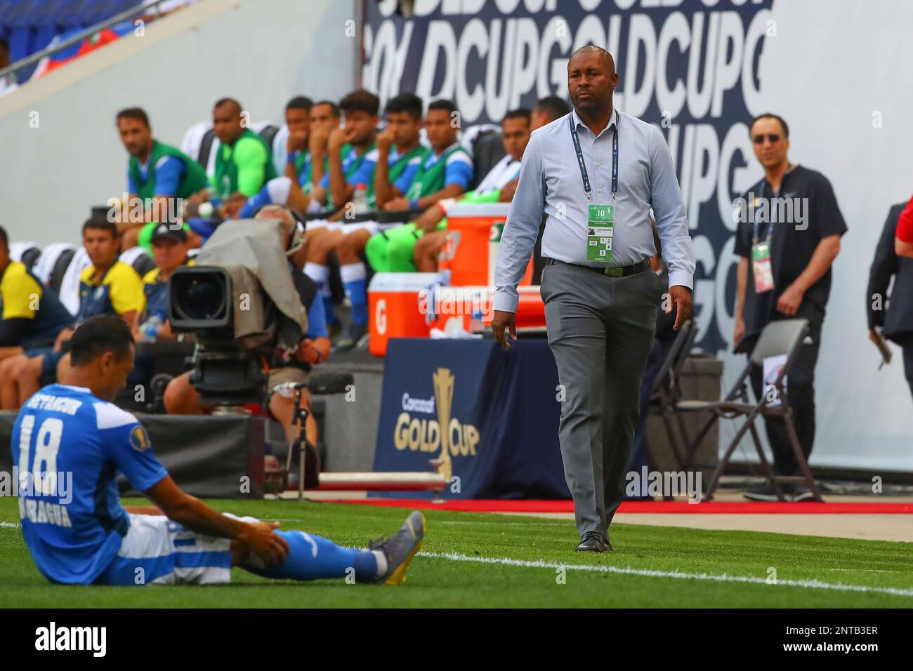 HARRISON, NJ - JUNE 24: Bermuda soccer coach Kyle Lightbourne during the  CONCACAF Group B game between Bermuda and Nicaragua on June 24, 2019 at Red  Bull Arena in Harrison, NJ.(Photo by