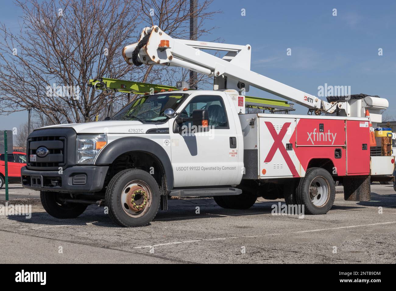 Fishers Circa February 2023 Xfinity branded Comcast bucket truck