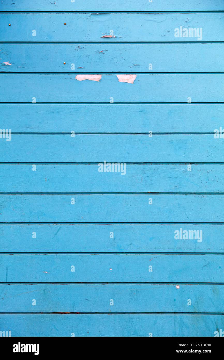 Full frame of a wood board painted in blue. Stock Photo