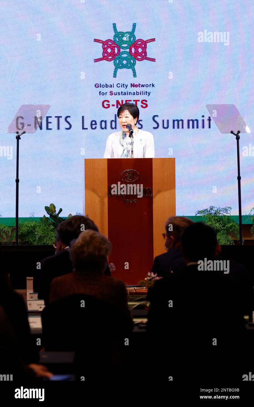 Tokyo, Japan. 28th Feb, 2023. Tokyo Governor Yuriko Koike delivers a