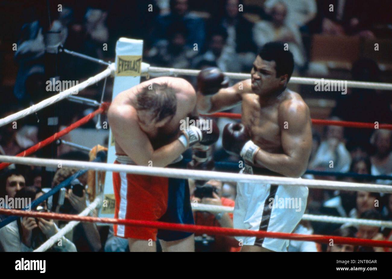Heavyweight champion Muhammad Ali and challenger Chuck Wepner are seen