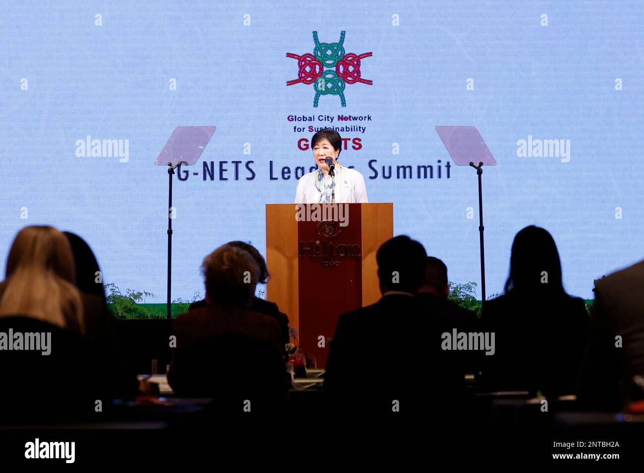 Tokyo, Japan. 28th Feb, 2023. Tokyo Governor Yuriko Koike delivers a