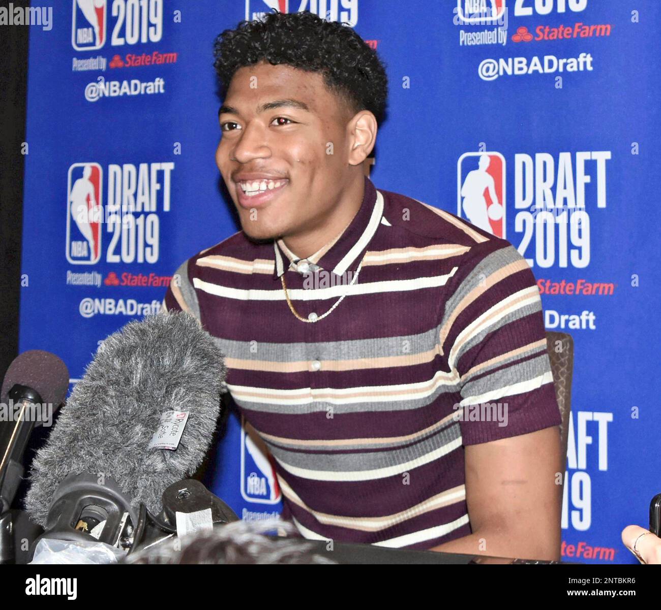 Rui Hachimura of Gonzaga Bulldogs , a Japanese basketball player speaks at a press confernce in New York on June 19, 2019, one day ahead of the announcement of NBA Draft. 21-year-old Hachimura is considered to be the first Japanese basketball player in the first round of MBA Draft. ( The Yomiuri Shimbun via AP Images ) Stock Photo