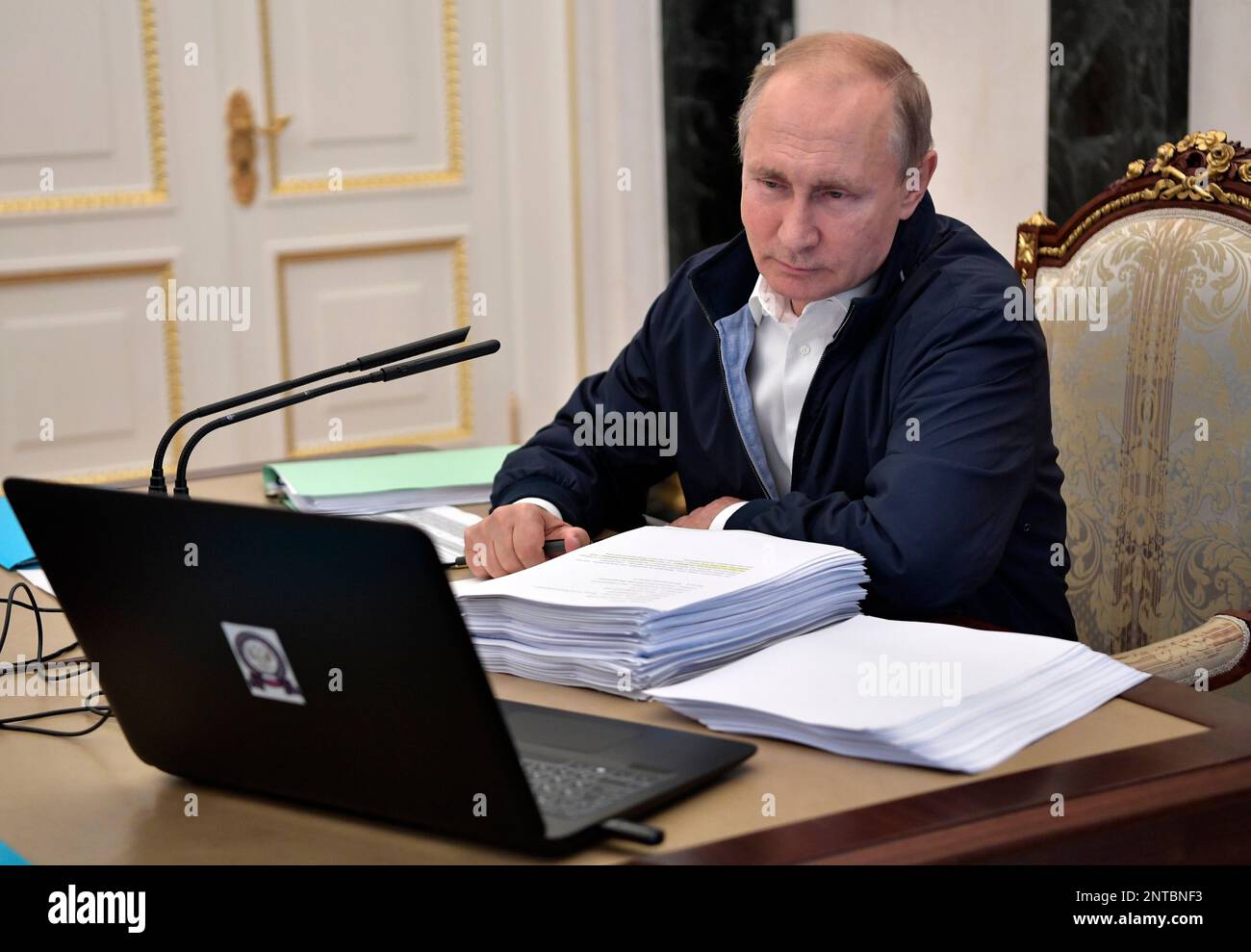 Russian President Vladimir Putin chairs a meeting ahead of his annual ...