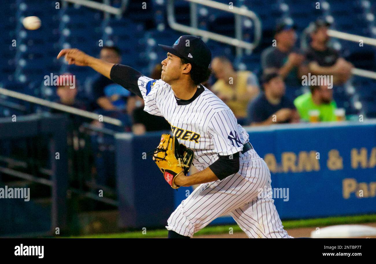 Trenton, New Jersey, USA. 18th June, 2019. The New York Yankees' number  four prospect, 20-year-old pitcher DEIVI GARCIA of the Trenton Thunder, was  promoted to the Scranton/Wilkes-Barre RailRiders today after he was