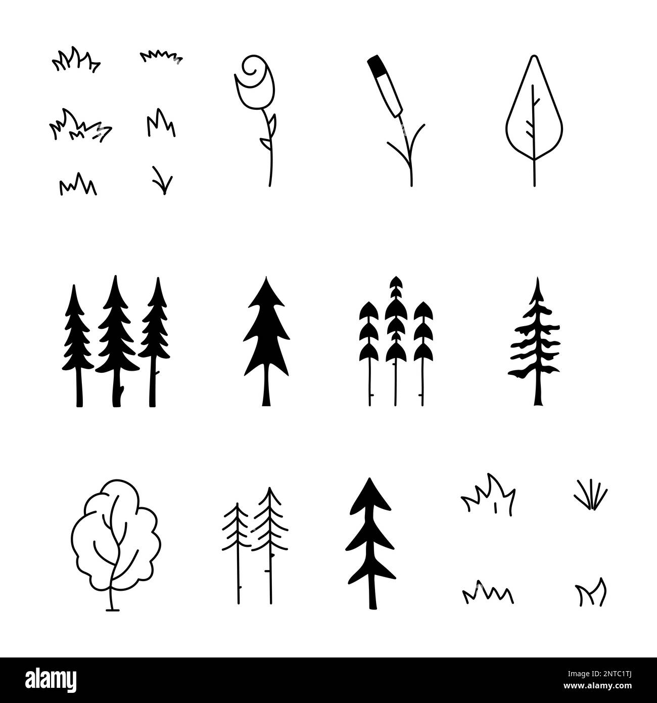 Simple and minimalist tree icons collection. Line art silhouette trees ...