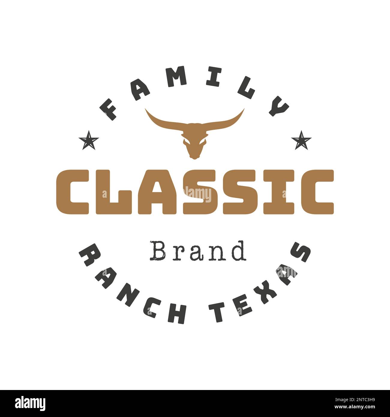 Vintage Retro Classical Texas Longhorn Family Ranch, Western State Bull Cattle. Vintage Label Logo Design Emblem, Vector Stock Vector