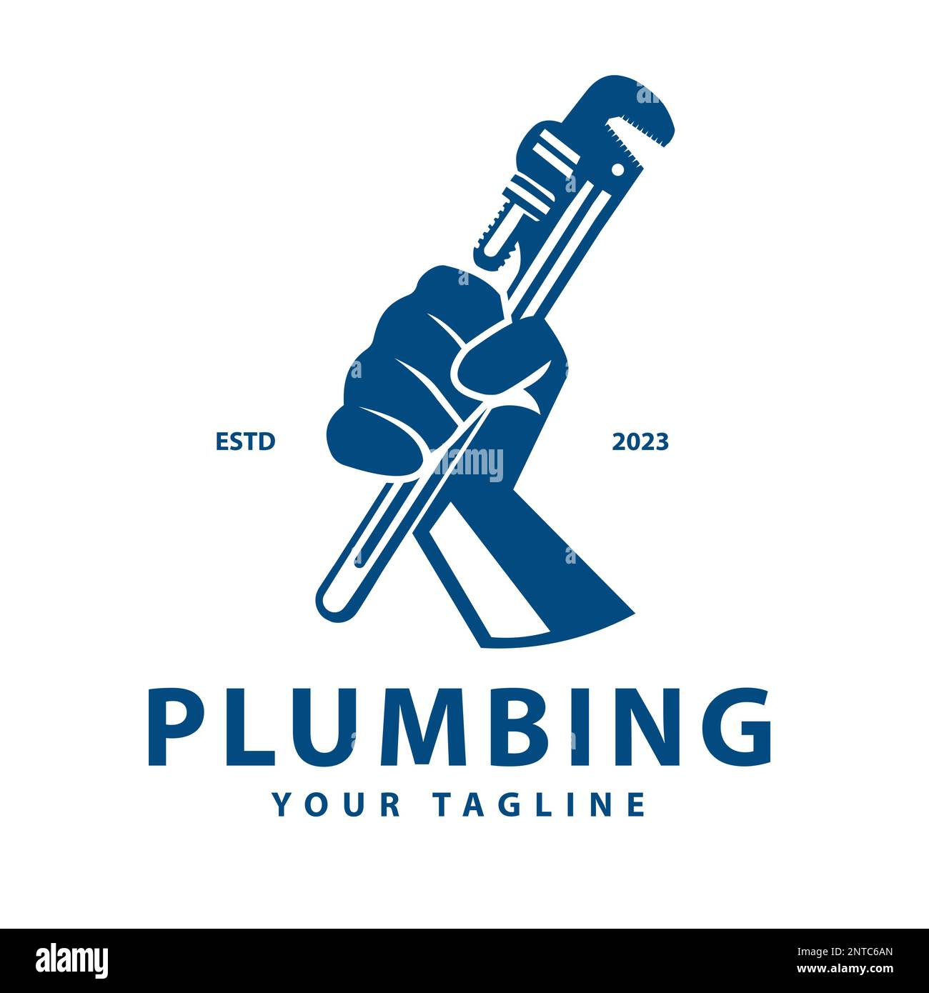 Logo vector inspiration with a fist holding a wrench. Plumbing Service. design element for logo, poster, card, banner, emblem,vector illustration Stock Vector
