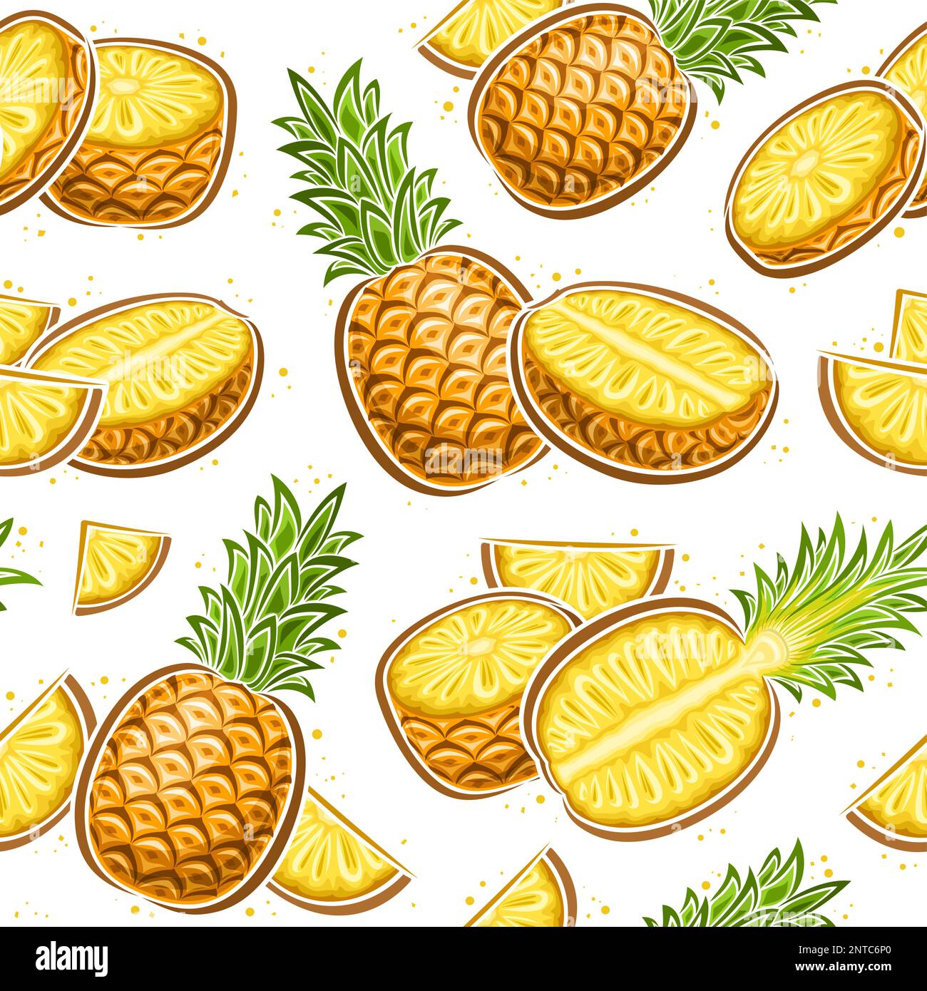 Vector Pineapple Seamless Pattern, square repeat background with