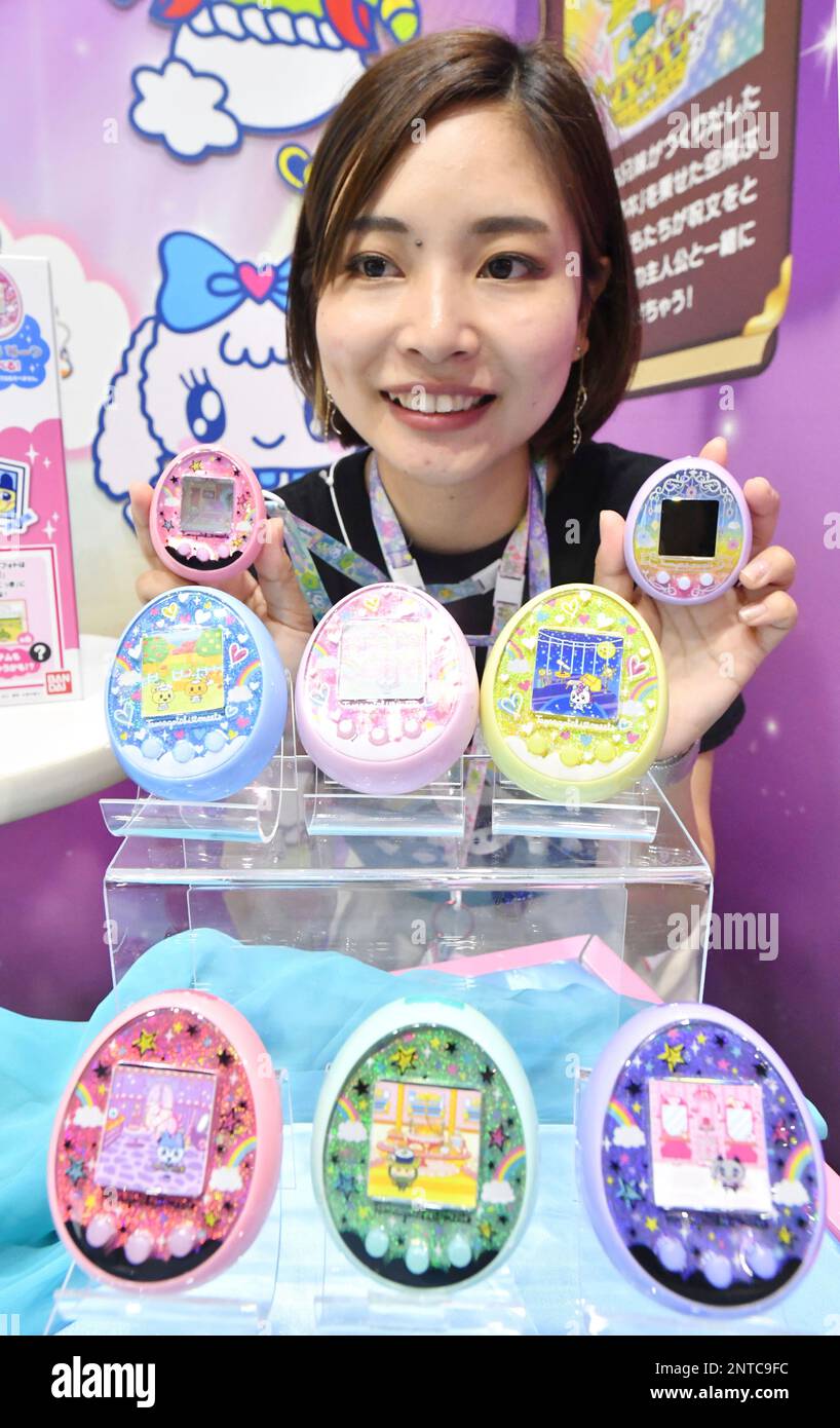 Tamagotchi of Bandai Co., Japanese toy maker company, are displayed