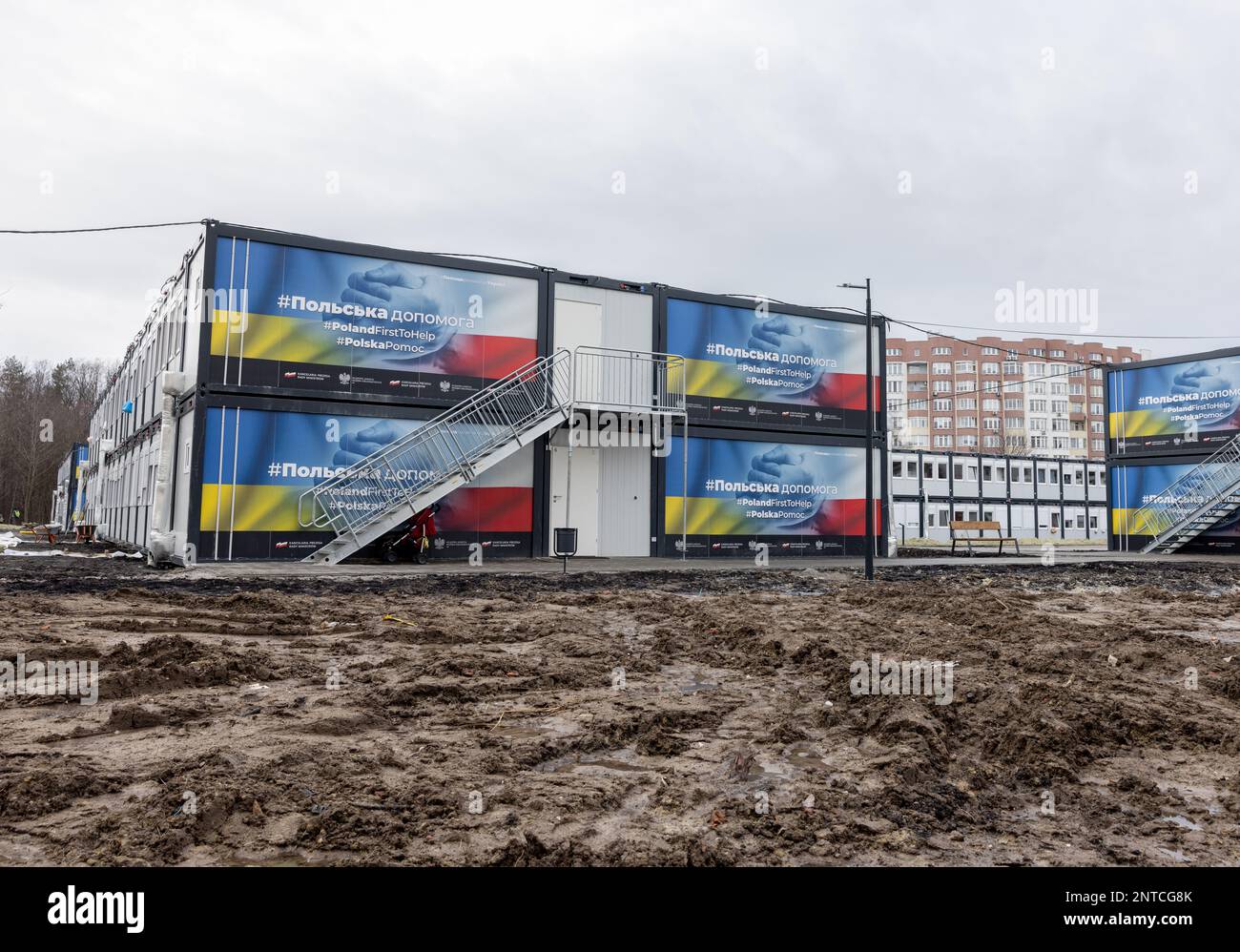 LVIV, UKRAINE – February 24, 2023: Temporary modular homes for ...