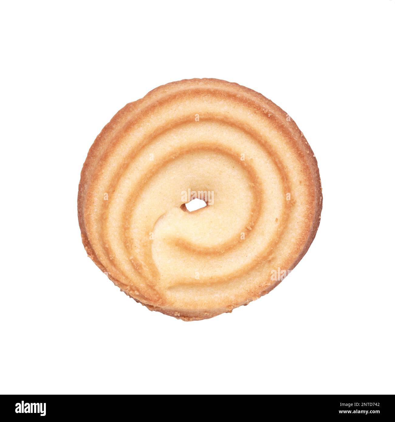 traditional german spritz cookie or biscuit isolated on white, overhead top view Stock Photo