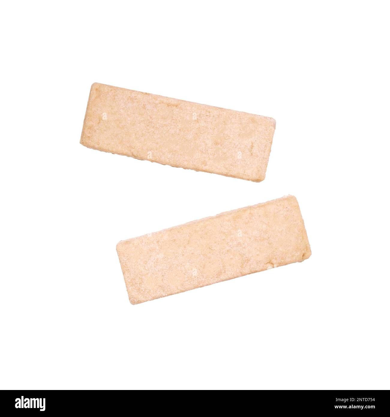 two traditional scottish shortbread fingers biscuits or cookies isolated on white, overhead top view Stock Photo