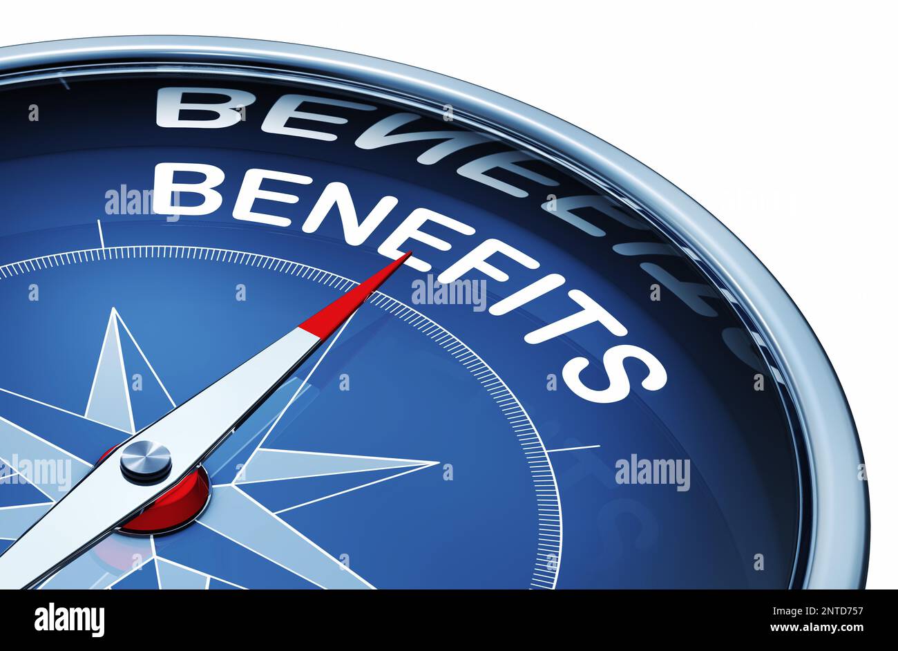 3D rendering of a compass with the word benefits Stock Photo Alamy