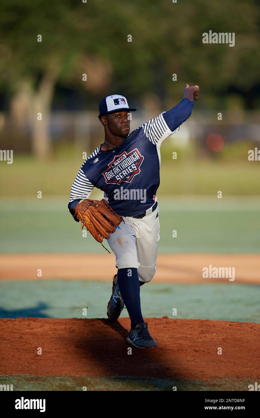 Michael Harris II during the WWBA World Championship at the Roger Dean  Complex on October 20, 2018 in Jupiter, Florida. Michael Harris II is a  left handed pitcher from Ellenwood, Georgia who