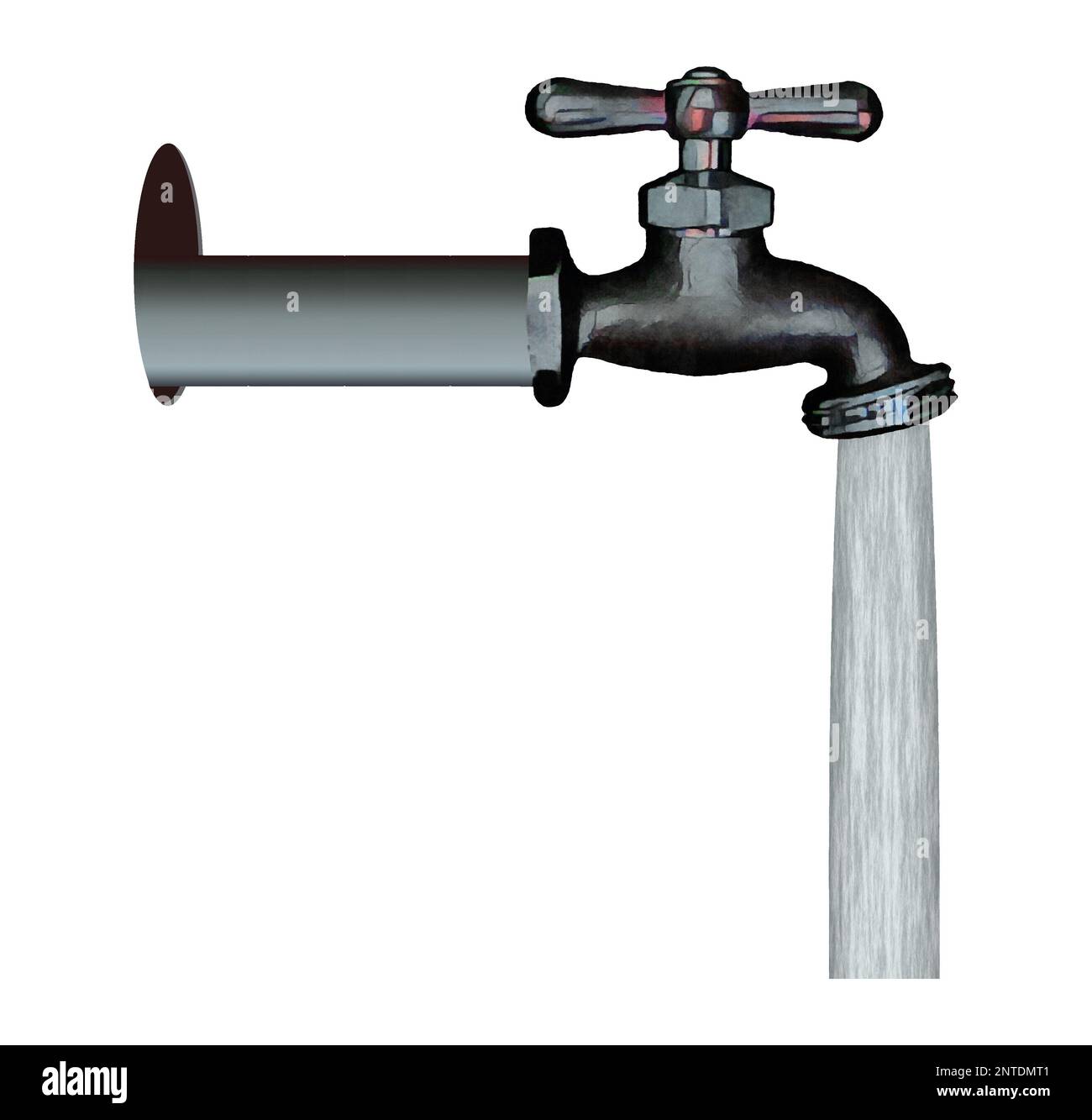 Water streams from an old water faucet in a 3d illustration Stock