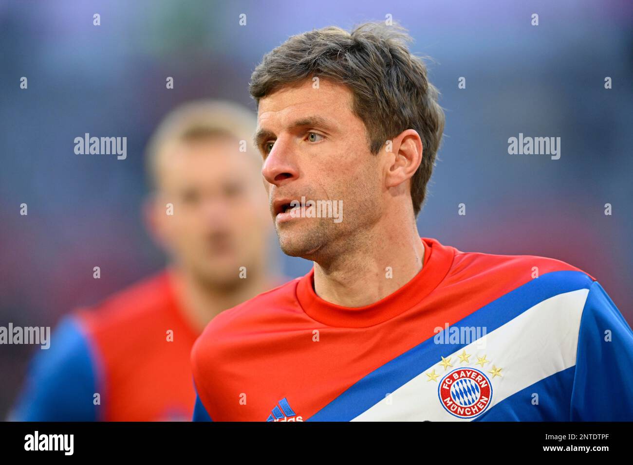 Warm-up, training, Thomas Mueller FC Bayern Muenchen FCB (25), Allianz Arena, Munich, Bavaria, Germany Stock Photo