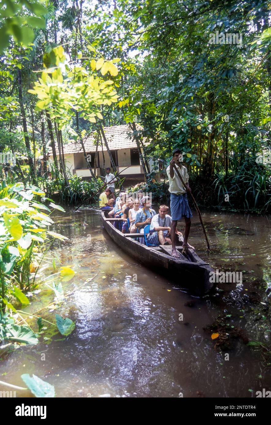 Tourists enjoying backwaters of Ettumanoor, Kerala, India, Asia Stock Photo