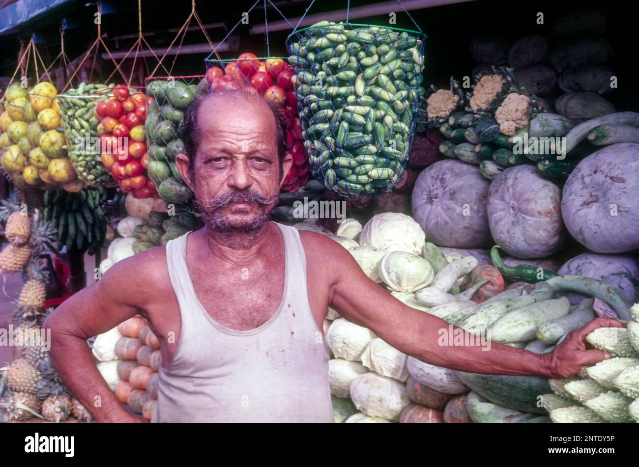 Fruits and Vegetables seller in Kollam Quillon, Kerala, South India, India, Asia Stock Photo