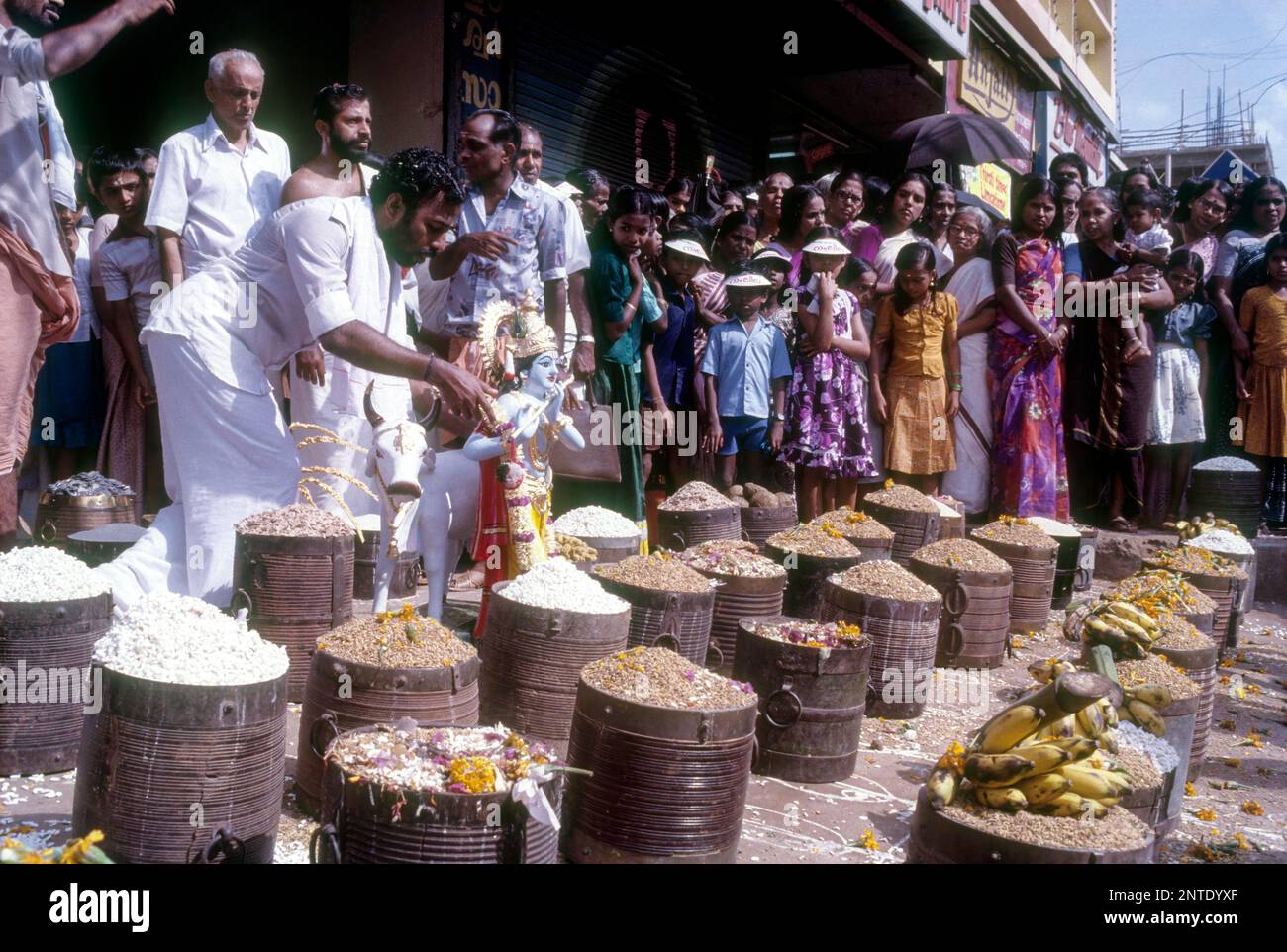 Para offerings pot of rice to the deity in Pooram festival Thrissur Trichur, Kerala, South India, India, Asia Stock Photo