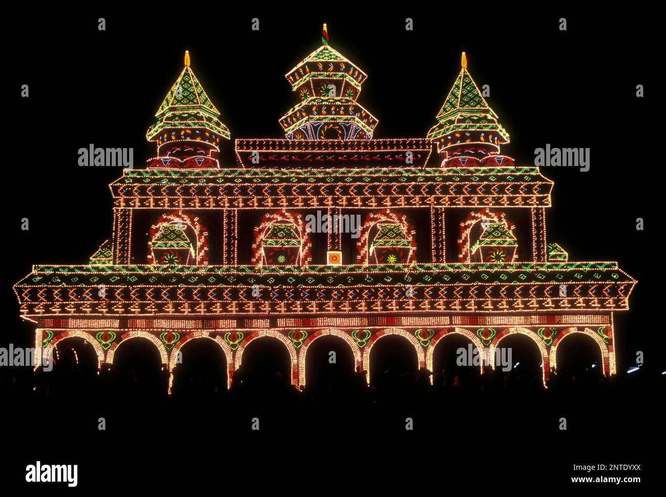 Neon lights at Pooram Festival in Thrissur Trichur, Kerala, South India