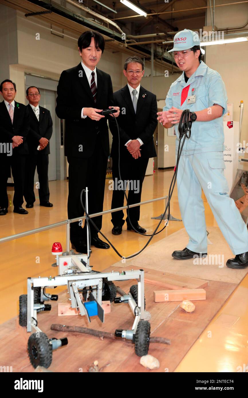 Japan's Crown Prince Akishino watches an exploration robot at DENSO  Takatana Plant in Anjo, Aichi Prefecture on May 28, 2019. ( The Yomiuri  Shimbun via AP Images Stock Photo - Alamy