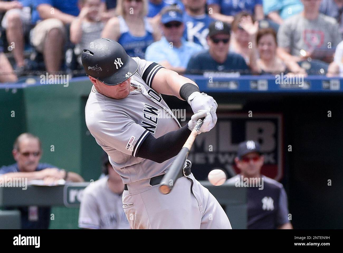 May 25, 2019: New York Yankees first baseman Luke Voit (45) swings at ...