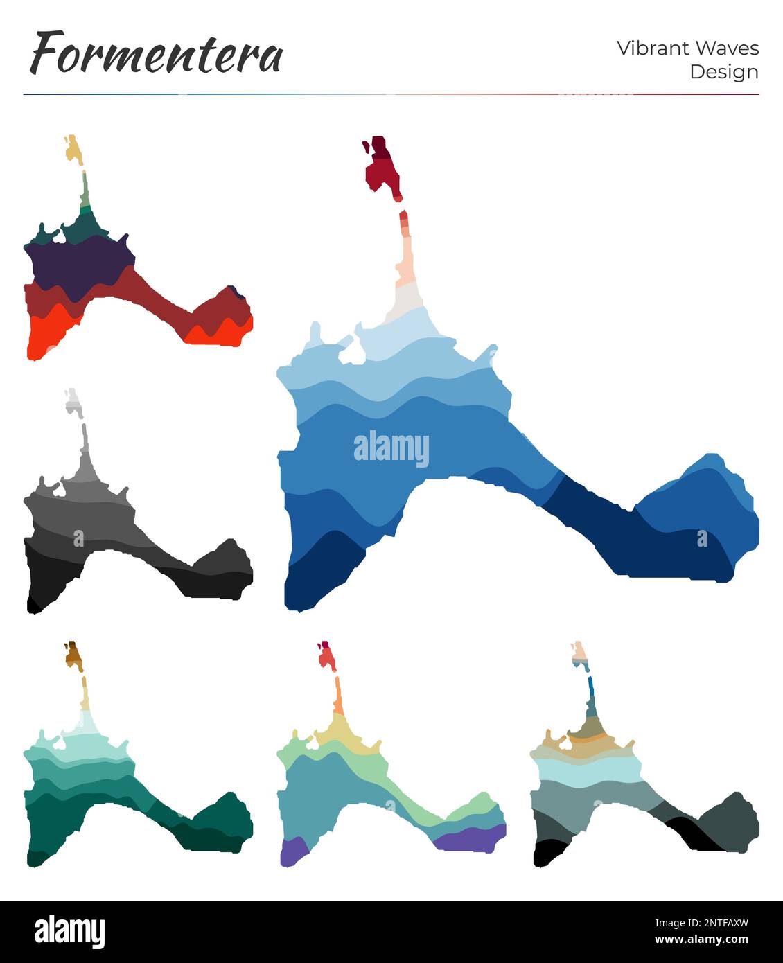 Set of vector maps of Formentera. Vibrant waves design. Bright map of ...