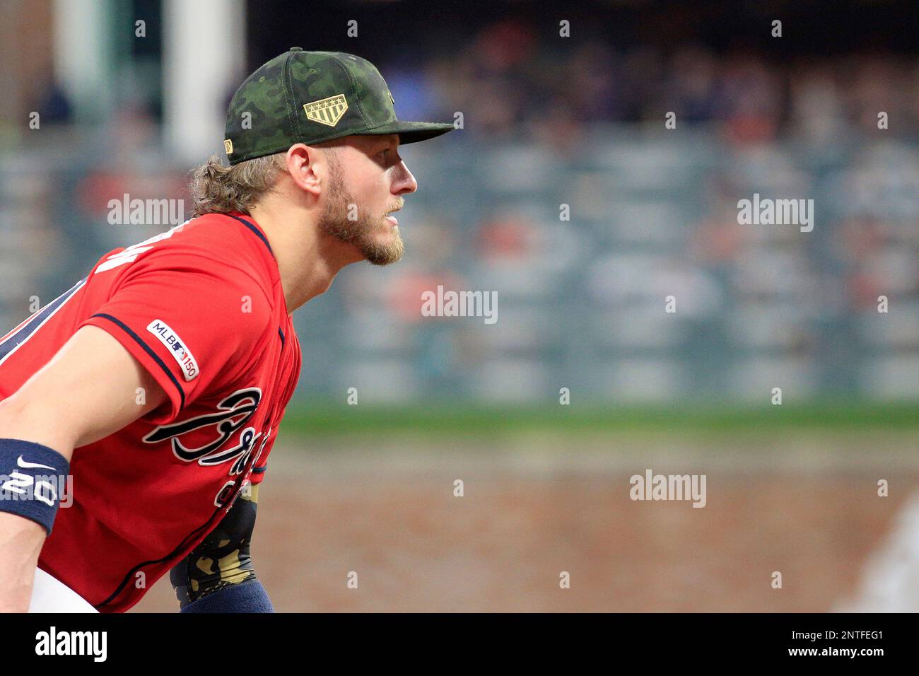 ATLANTA, GA – MAY 20: Atlanta third baseman Charlie Culberson (53) wears a  hat saluting the US Armed Forces during the MLB game between the Seattle  Mariners and the Atlanta Braves on