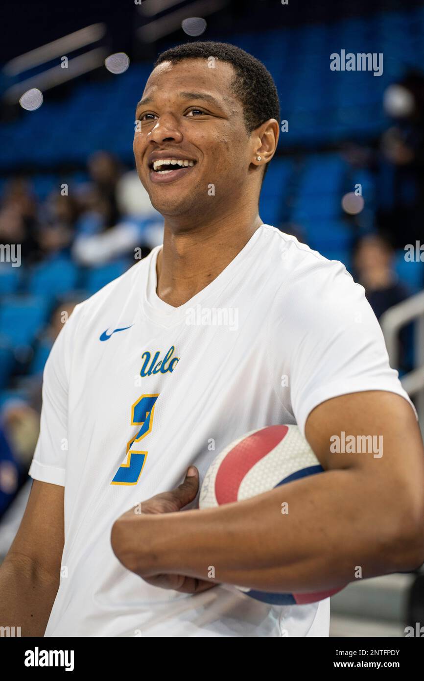 UCLA Bruins middle blocker J.R. Norris IV (2) during a NCAA volleyball match against UCI Anteaters, Saturday, February 26, 2023, at Pauley Pavilion, i Stock Photo