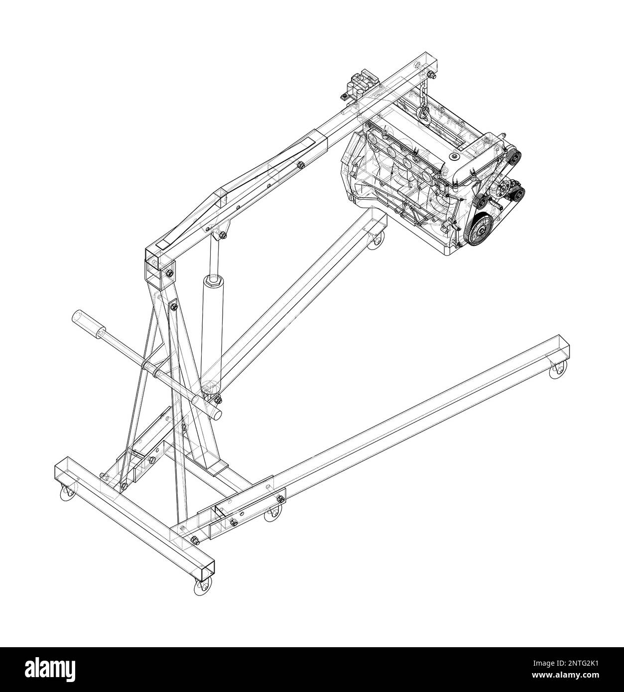 Engine hoist with engine Stock Photo Alamy