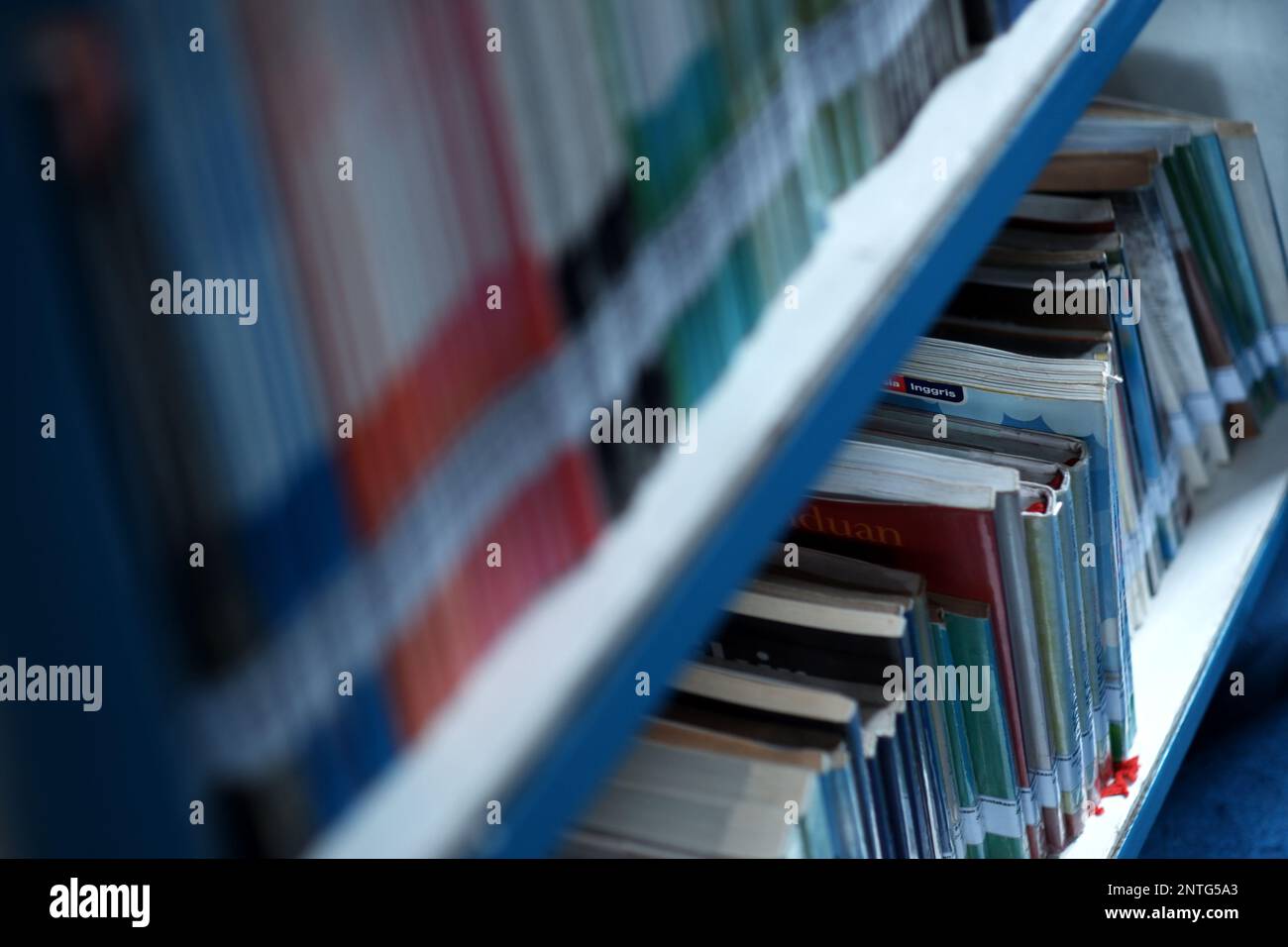 Rows Of Learning Books Arranged On Shelves, In The School Library Room